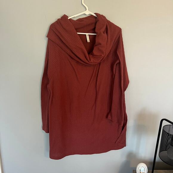 Emerald Waffle Knit Cowl Neck Top Women's Plus Size 3X Long Sleeves - Picture 1 of 7